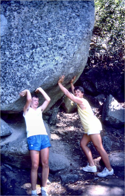 Preventing rock from squashing the Eric's mom and dad till we get by